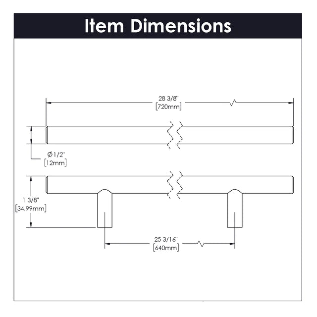 Hickory Hardware 25-3/16 Inch (640mm) Center to Center Bar Pull Cabinet Pull