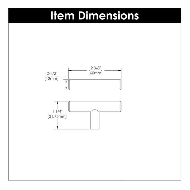 Hickory Hardware 2-3/8 inch (60mm) Bar Pull T-Knob Cabinet Knob Hardware