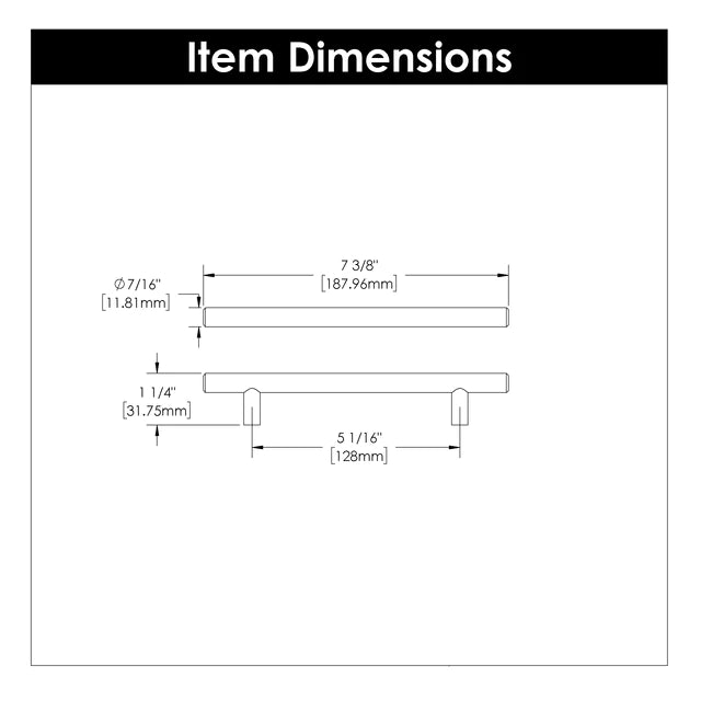 Hickory Hardware 5-1/6 inch (128mm) Center to Center Bar Pull Cabinet Pull