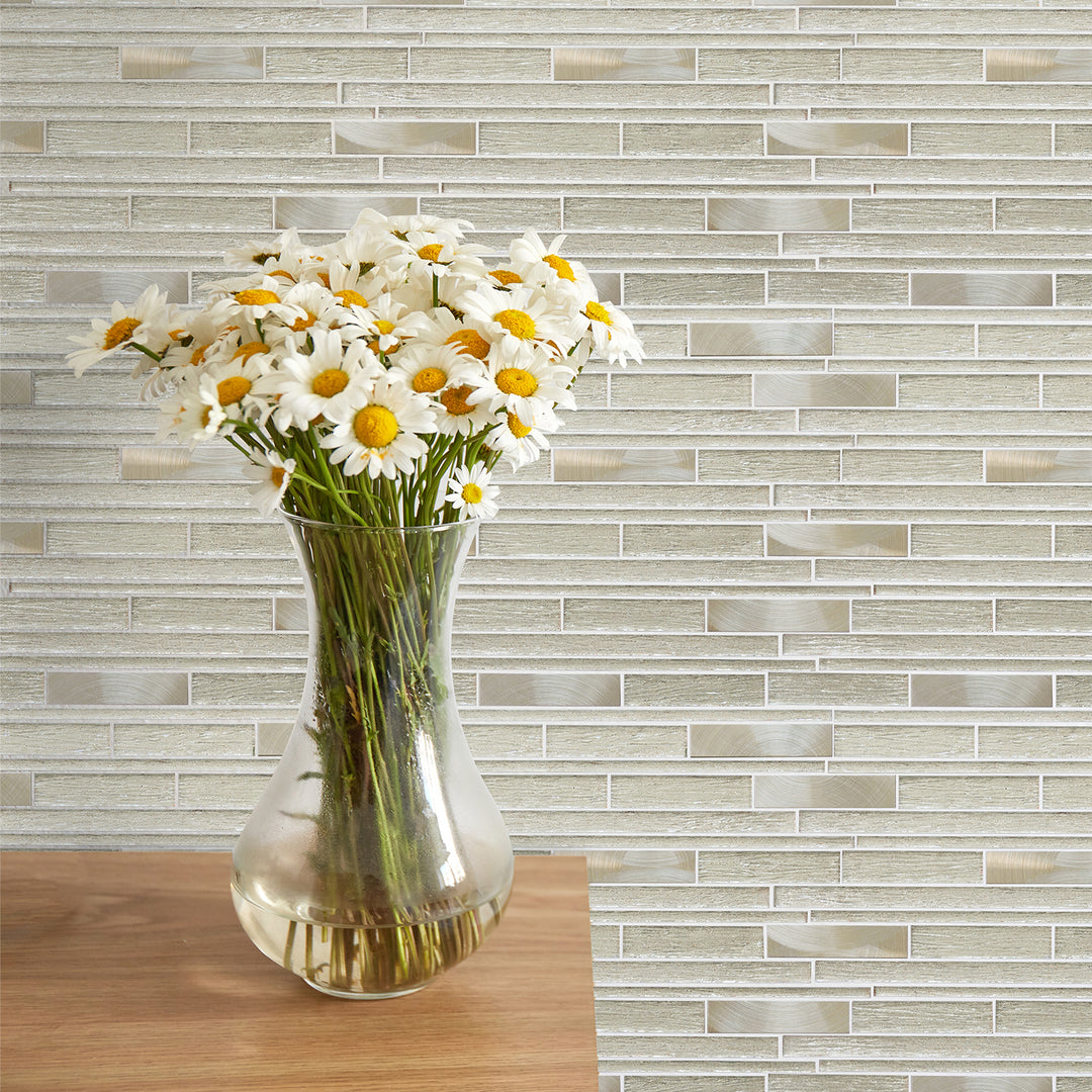 Ardcarn 11.8" x 10.9" Rectangular Laminated Glass Mosaic Mix Aluminum Wall Tile