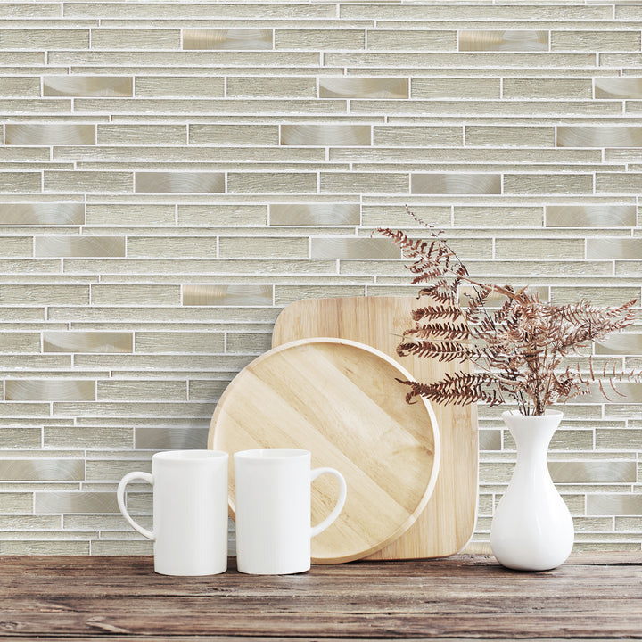 Ardcarn 11.8" x 10.9" Rectangular Laminated Glass Mosaic Mix Aluminum Wall Tile