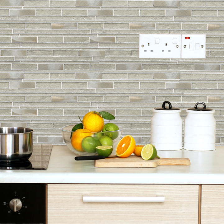 Ardcarn 11.8" x 10.9" Rectangular Laminated Glass Mosaic Mix Aluminum Wall Tile