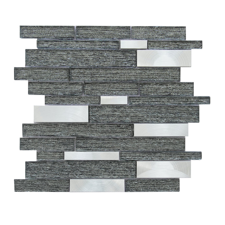 Ardcarn 11.8" x 10.9" Rectangular Laminated Glass Mosaic Mix Aluminum Wall Tile