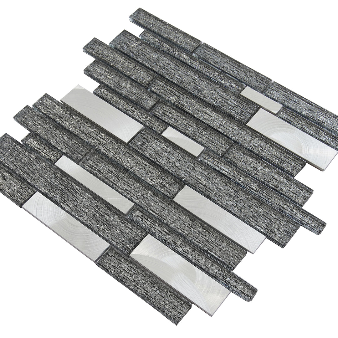 Glena 11.8" x 11.8" Rectangular Laminated Glass Mosaic Mix Aluminum Wall Tile