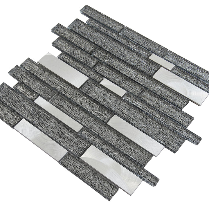Ardcarn 11.8" x 10.9" Rectangular Laminated Glass Mosaic Mix Aluminum Wall Tile