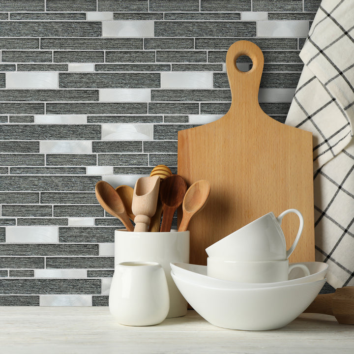 Ardcarn 11.8" x 10.9" Rectangular Laminated Glass Mosaic Mix Aluminum Wall Tile