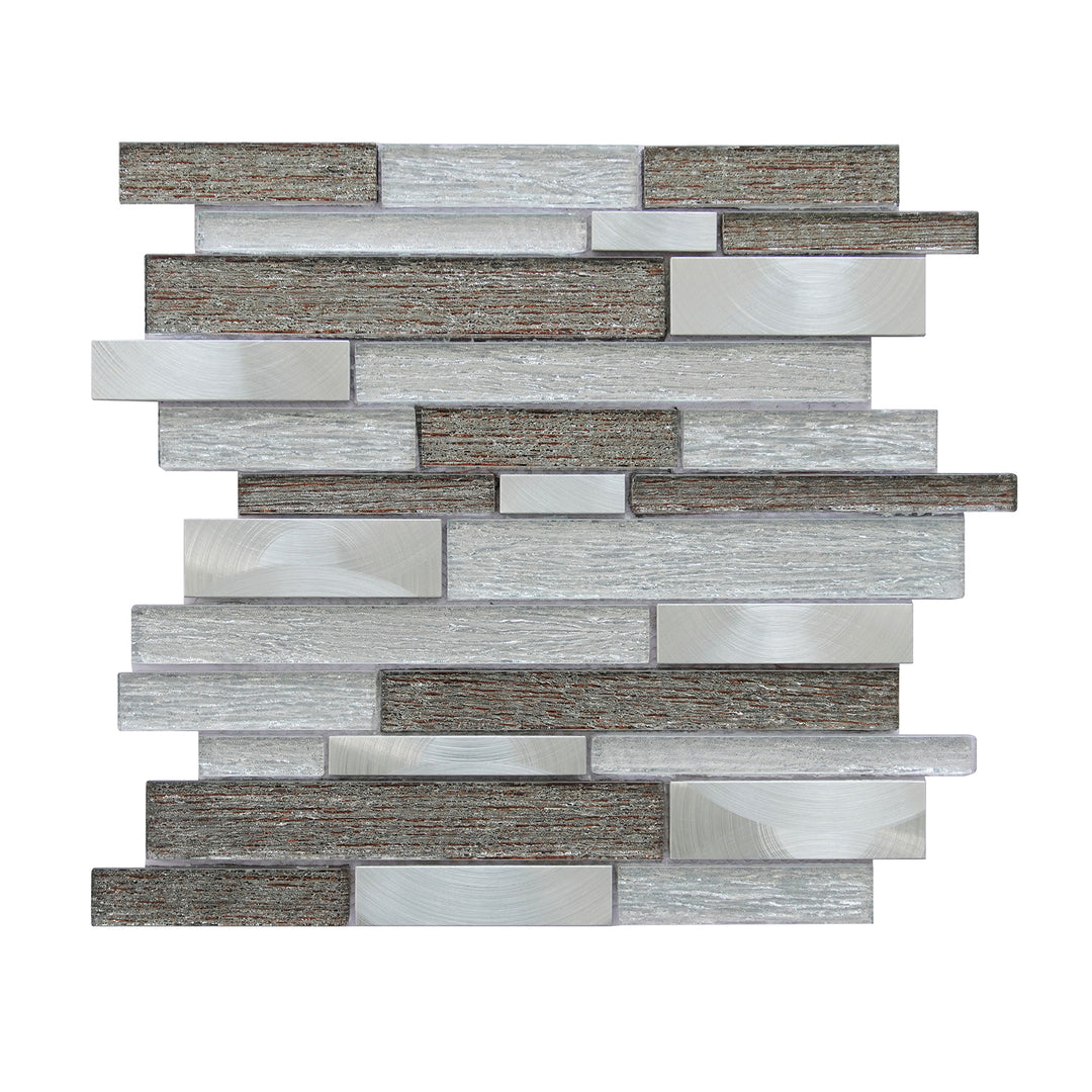 Glena 11.8" x 11.8" Rectangular Laminated Glass Mosaic Mix Aluminum Wall Tile