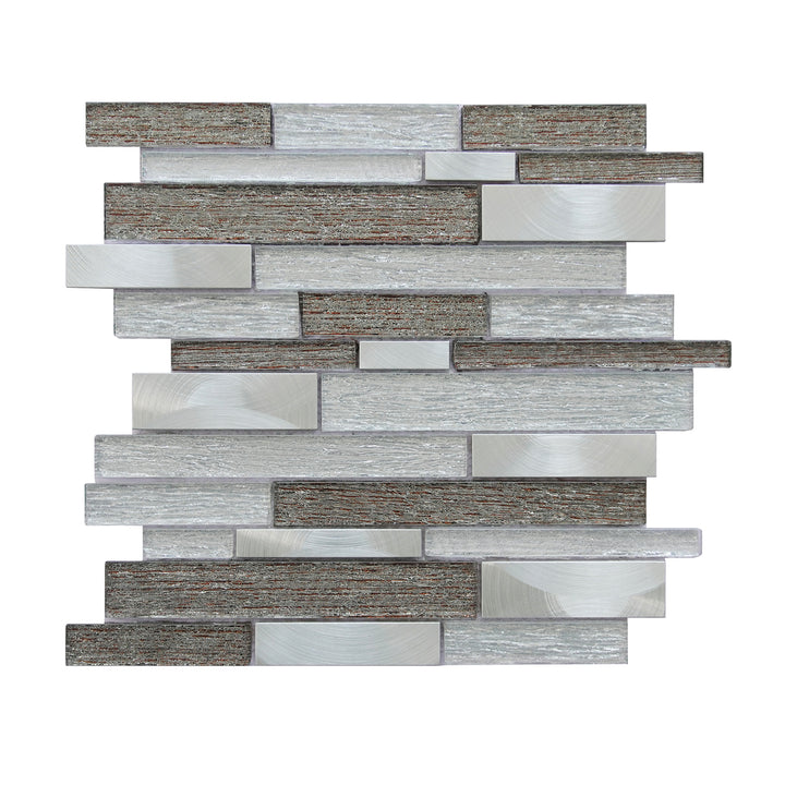 Glena 11.8" x 11.8" Rectangular Laminated Glass Mosaic Mix Aluminum Wall Tile