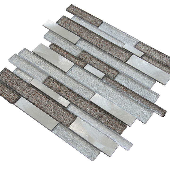 Glena 11.8" x 11.8" Rectangular Laminated Glass Mosaic Mix Aluminum Wall Tile