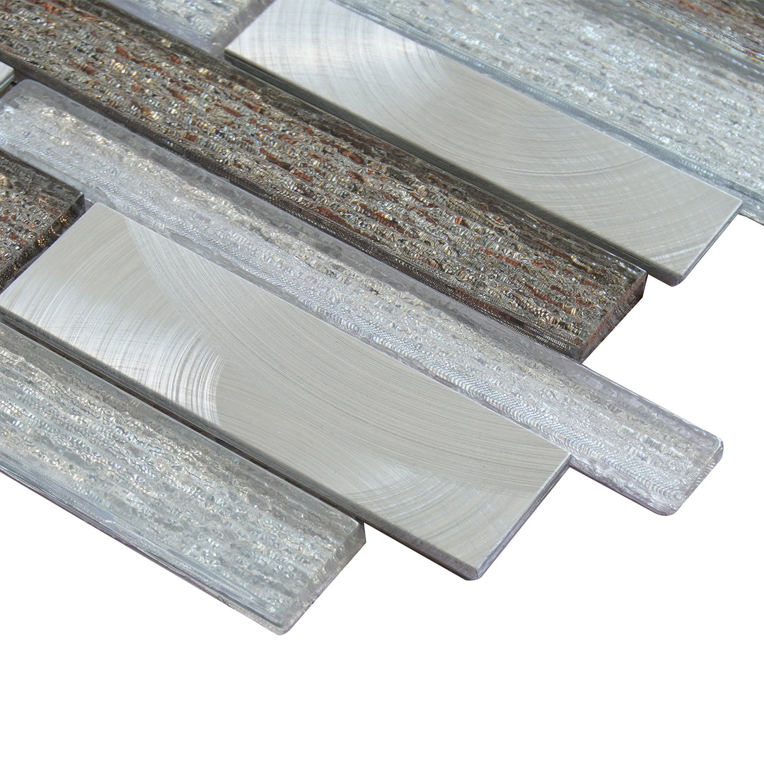 Glena 11.8" x 11.8" Rectangular Laminated Glass Mosaic Mix Aluminum Wall Tile