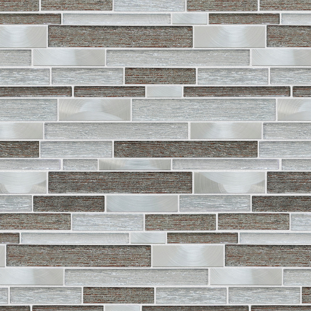 Glena 11.8" x 11.8" Rectangular Laminated Glass Mosaic Mix Aluminum Wall Tile