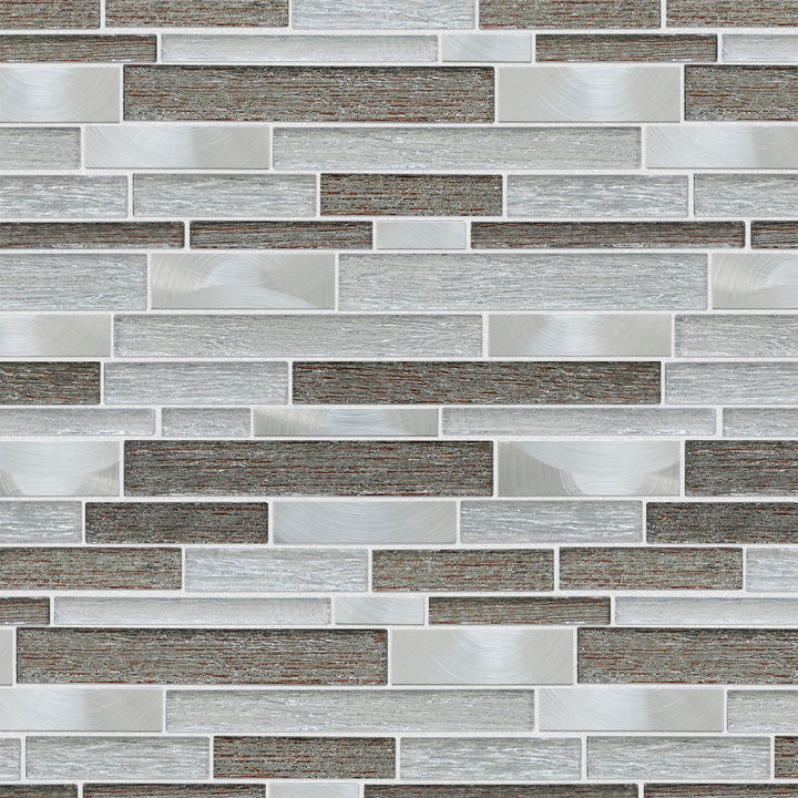 Glena 11.8" x 11.8" Rectangular Laminated Glass Mosaic Mix Aluminum Wall Tile