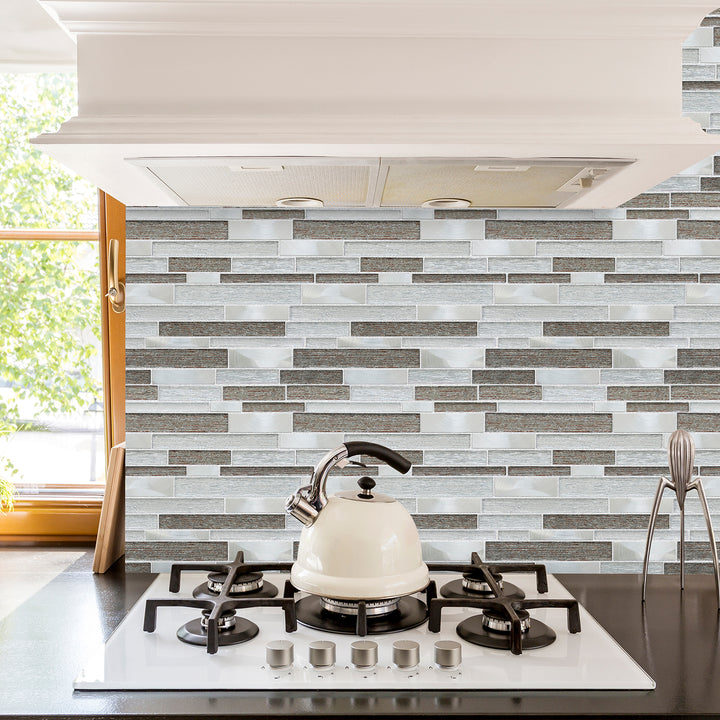 Glena 11.8" x 11.8" Rectangular Laminated Glass Mosaic Mix Aluminum Wall Tile
