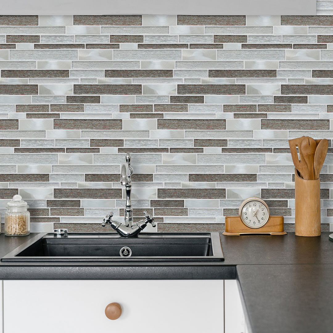 Glena 11.8" x 11.8" Rectangular Laminated Glass Mosaic Mix Aluminum Wall Tile