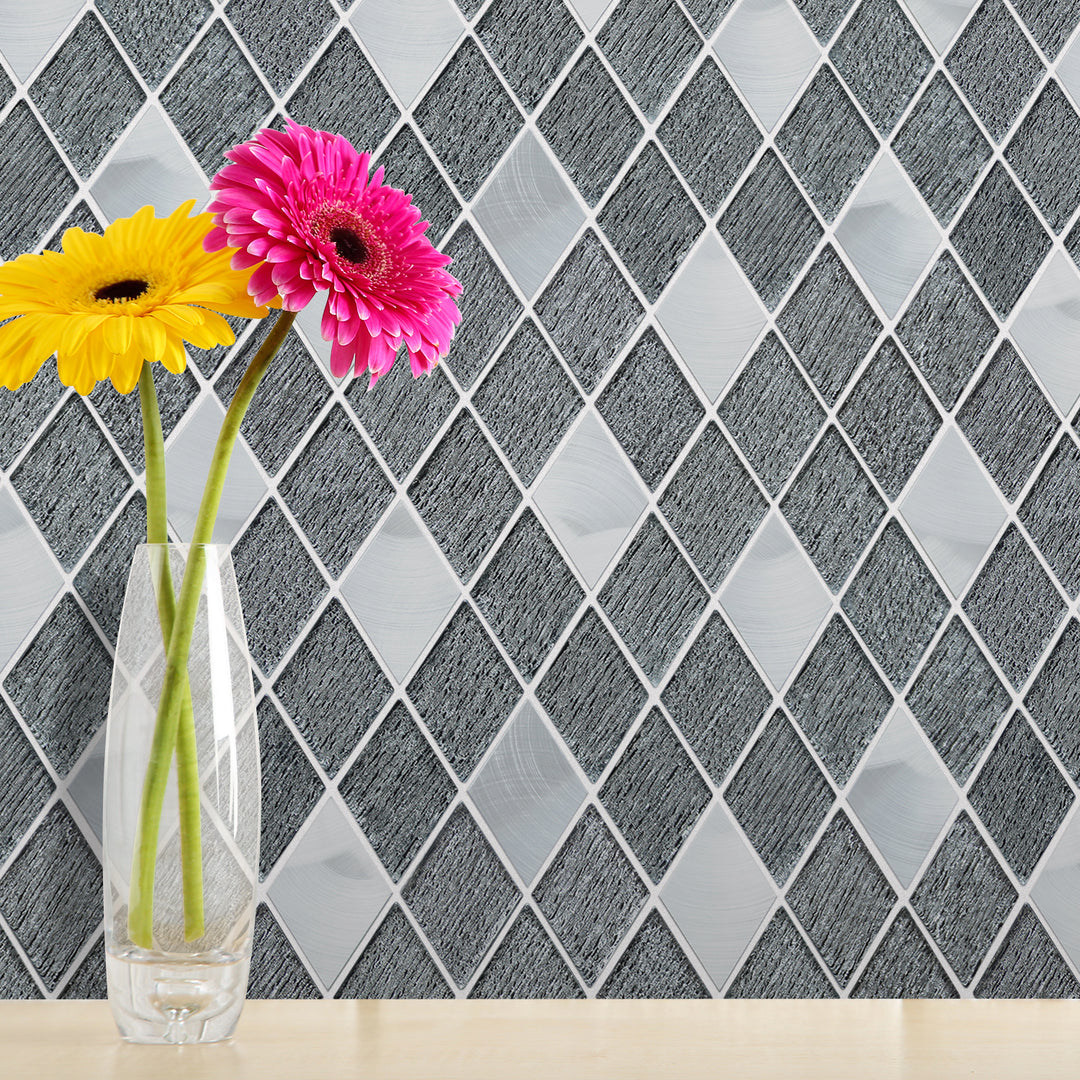 Ballagh 9.9" x 12" Diamond Laminated Glass Mosaic Mix Aluminum Wall Tile