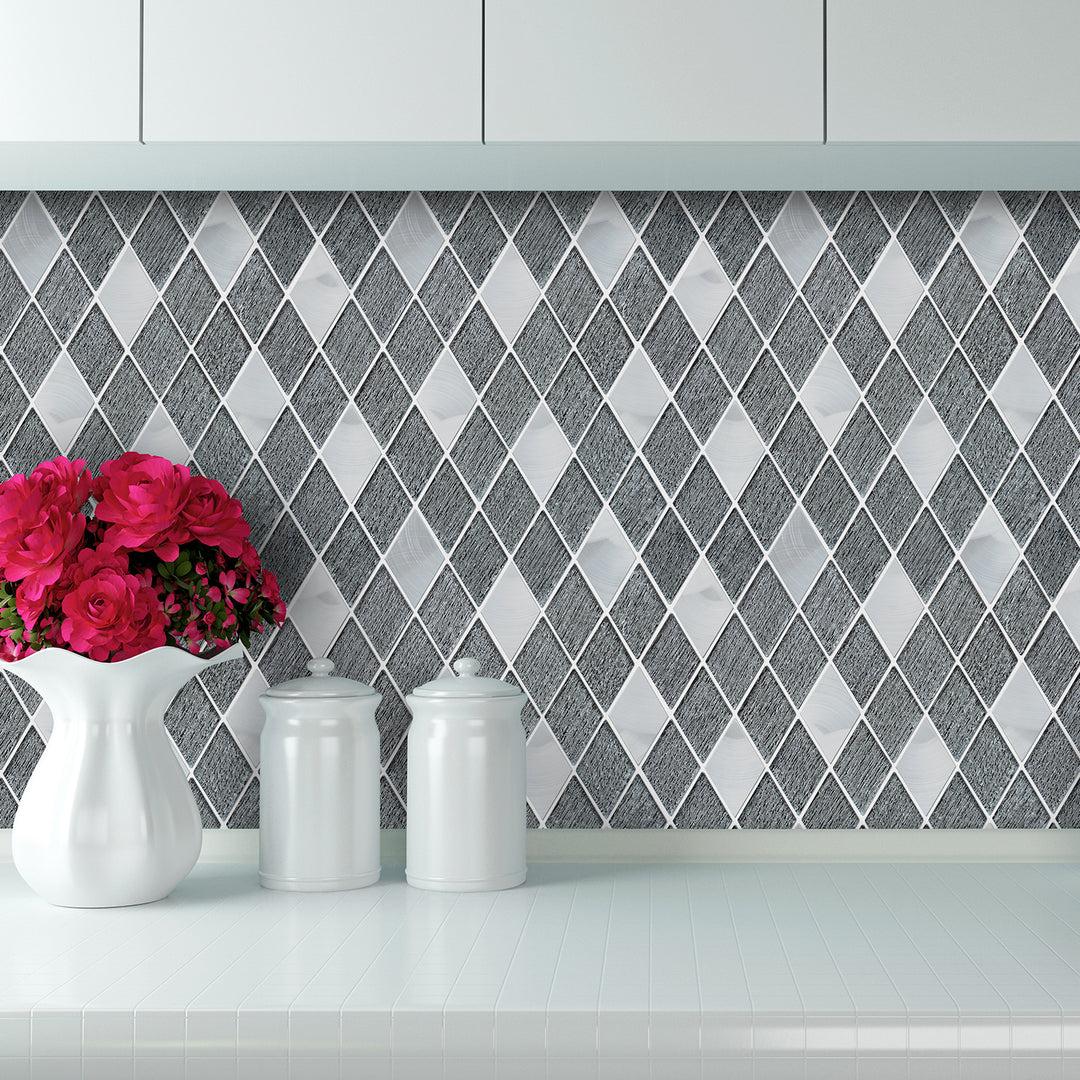 Ballagh 9.9" x 12" Diamond Laminated Glass Mosaic Mix Aluminum Wall Tile