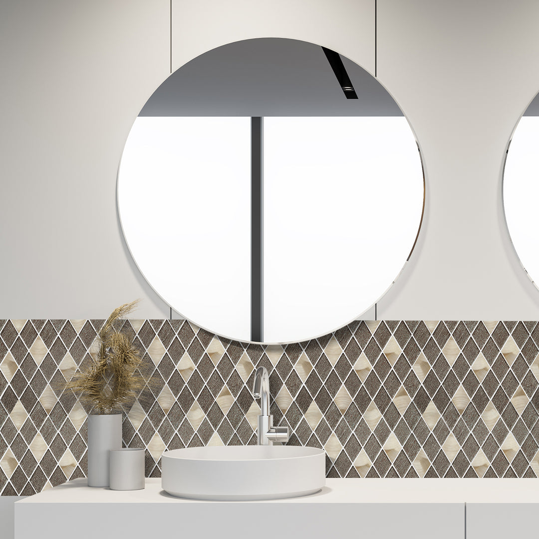 Ballagh 9.9" x 12" Diamond Laminated Glass Mosaic Mix Aluminum Wall Tile