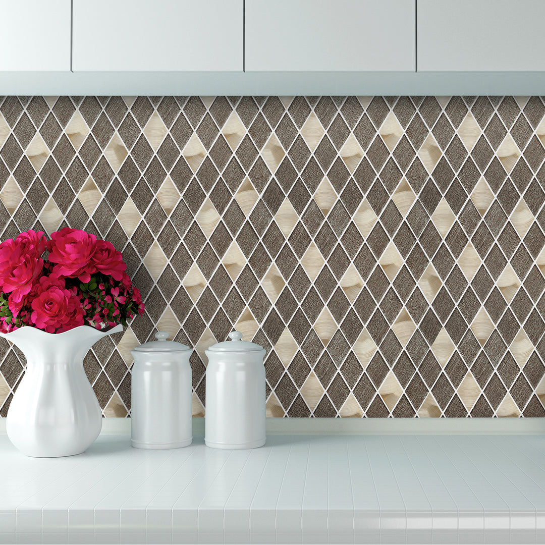 Ballagh 9.9" x 12" Diamond Laminated Glass Mosaic Mix Aluminum Wall Tile