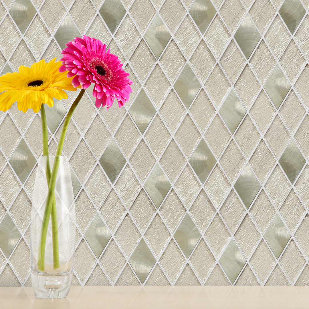 Ballagh 9.9" x 12" Diamond Laminated Glass Mosaic Mix Aluminum Wall Tile
