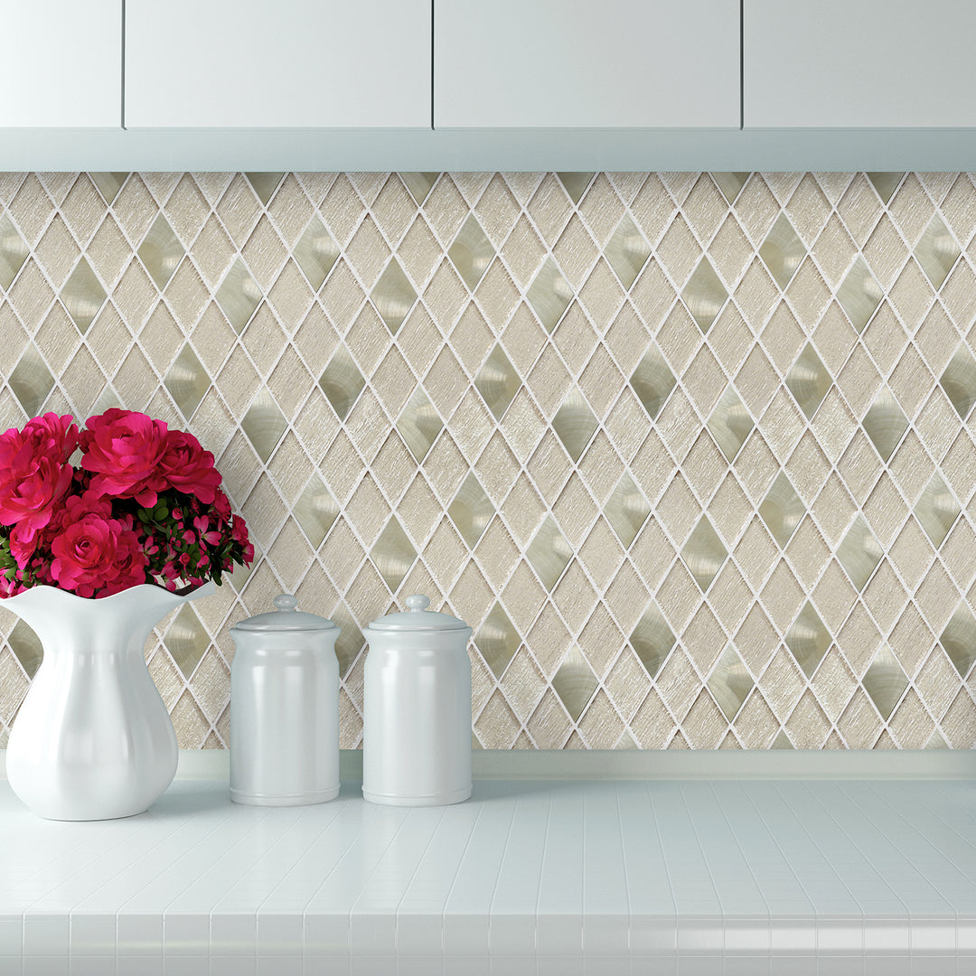 Ballagh 9.9" x 12" Diamond Laminated Glass Mosaic Mix Aluminum Wall Tile