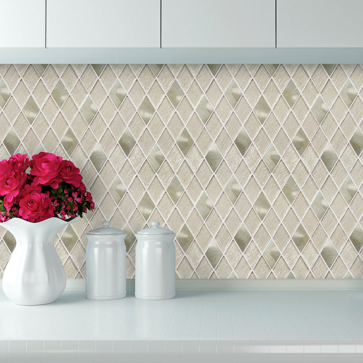 Ballagh 9.9" x 12" Diamond Laminated Glass Mosaic Mix Aluminum Wall Tile
