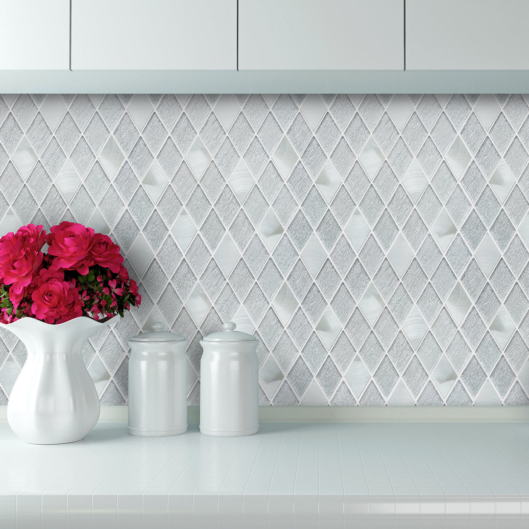 Ballagh 9.9" x 12" Diamond Laminated Glass Mosaic Mix Aluminum Wall Tile