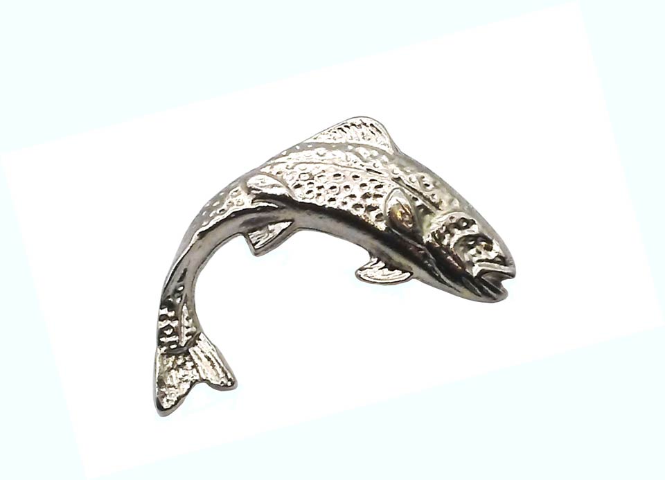 Buck Snort Lodge Jumping Trout Right Facing Brass Ox Cabinet Knob