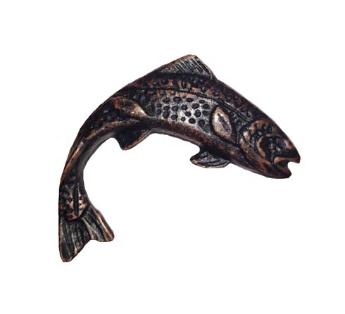 Buck Snort Lodge Jumping Trout Right Facing Brass Ox Cabinet Knob