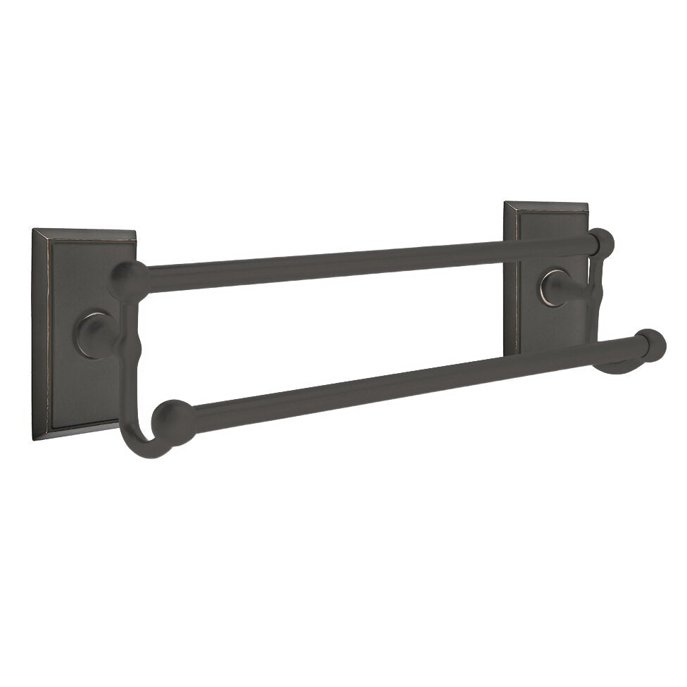 Traditional Brass Collection 24" Double Towel Bar with Rectangular Rose  by Emtek