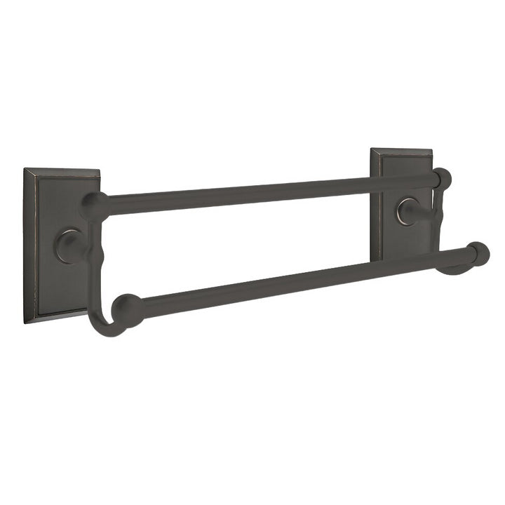 Traditional Brass Collection 24" Double Towel Bar with Rectangular Rose  by Emtek