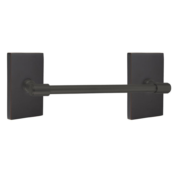 Transitional Brass Collection 18" Towel Bar with Modern Rectangular Rosette  by Emtek