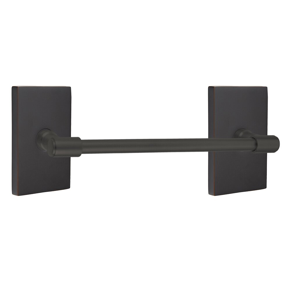 Transitional Brass Collection 12" Towel Bar with Modern Rectangular Rosette by Emtek