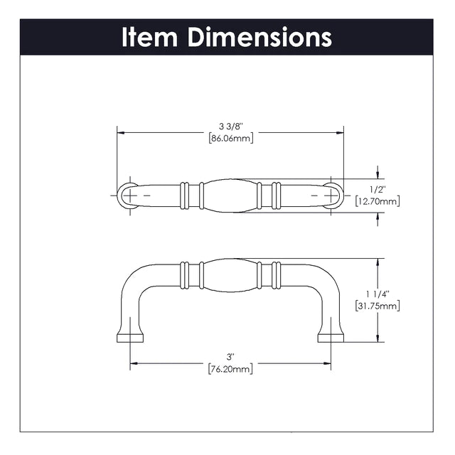 Hickory Hardware 3 inch (76mm) Williamsburg Cabinet Pull