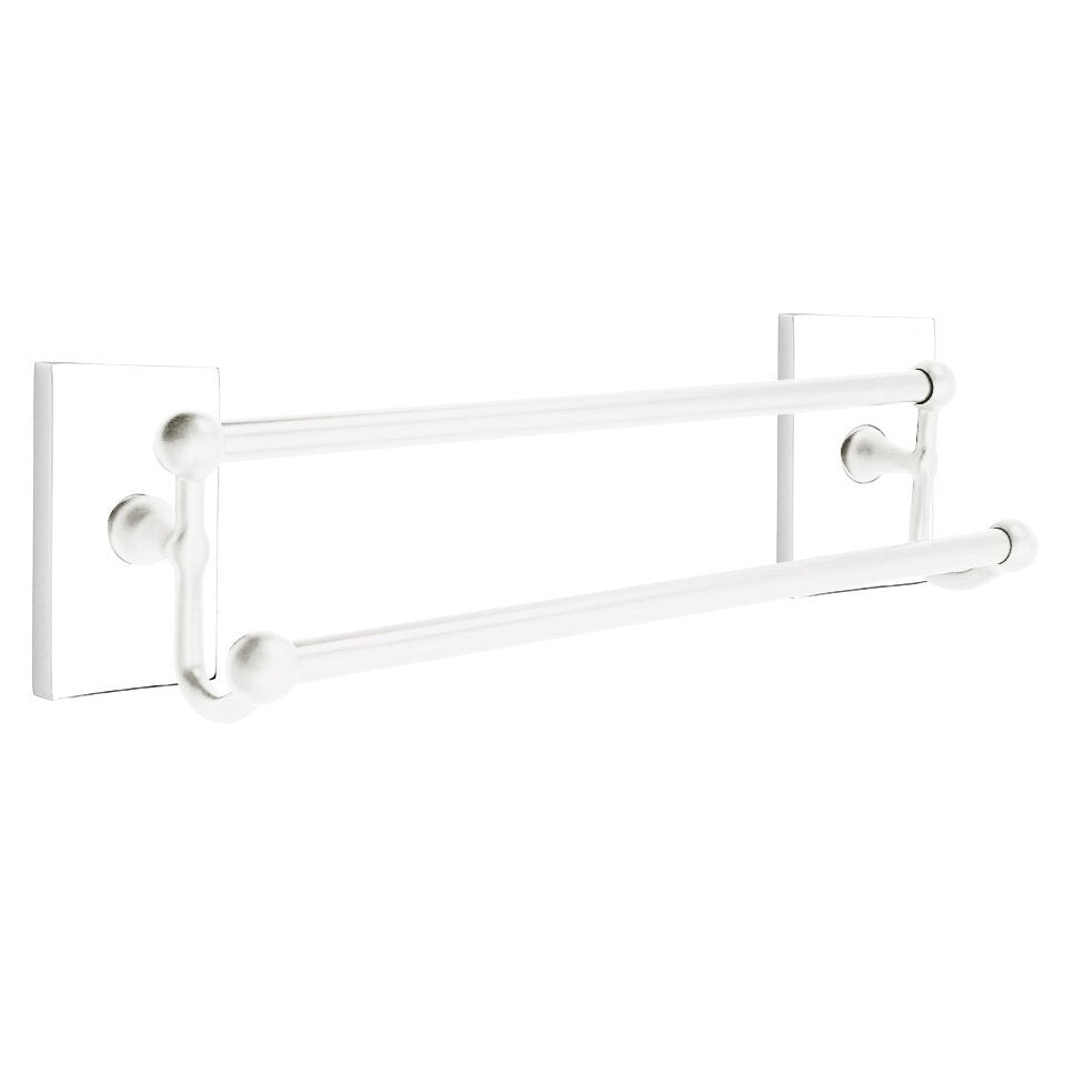 Traditional Brass Collection 18" Double Towel Bar with Modern Rectangular Rose  by Emtek