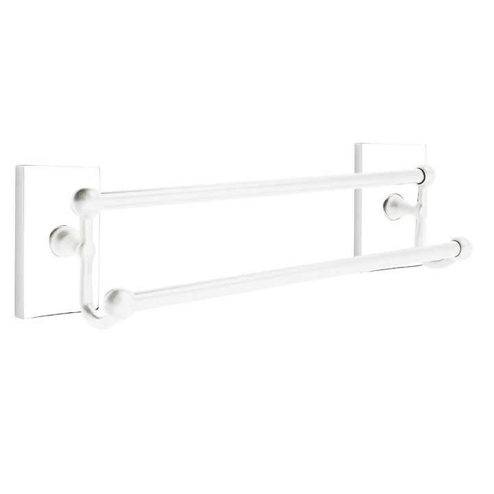 Traditional Brass Collection 18" Double Towel Bar with Modern Rectangular Rose  by Emtek