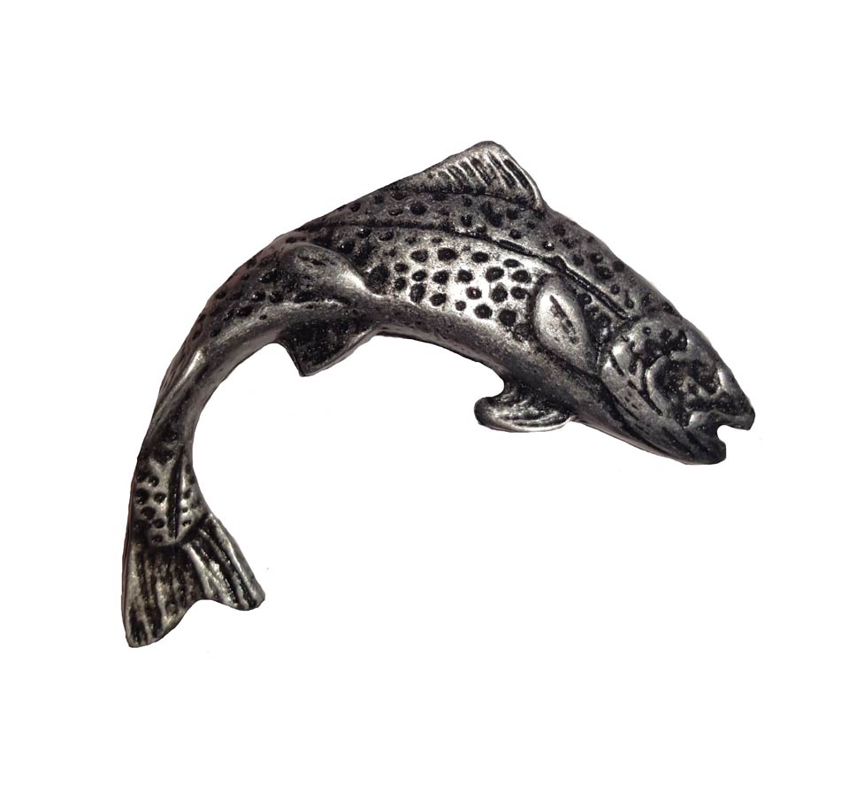 Buck Snort Lodge Jumping Trout Right Facing Brass Ox Cabinet Knob