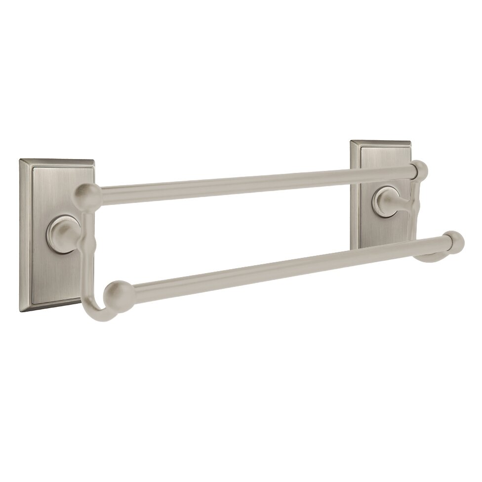 Traditional Brass Collection 24" Double Towel Bar with Rectangular Rose  by Emtek