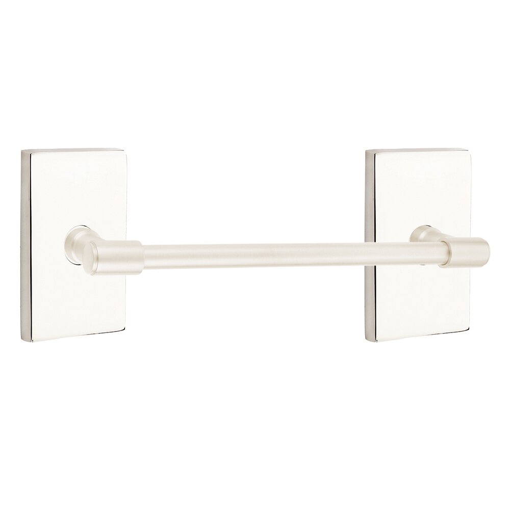 Transitional Brass Collection 12" Towel Bar with Modern Rectangular Rosette by Emtek