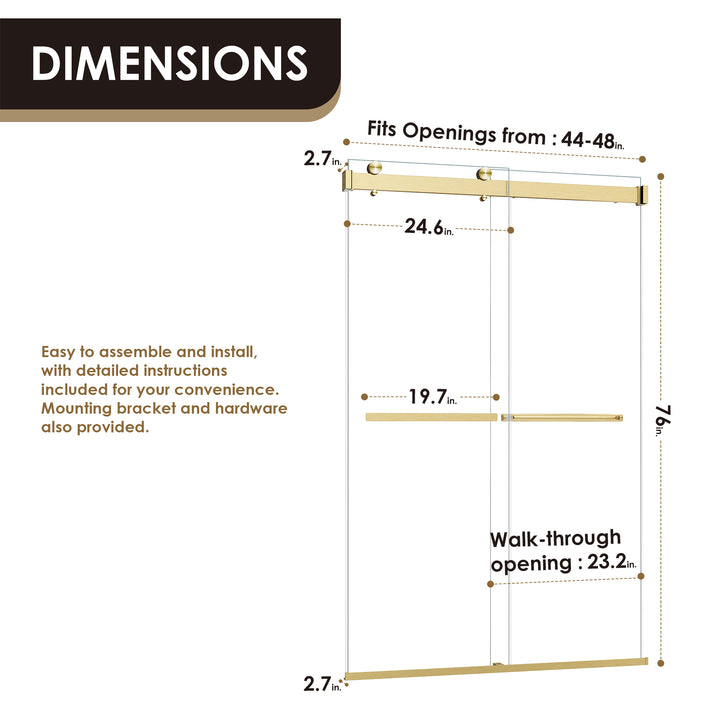 Marcelo 48" W x 76" H By Pass Frameless Shower Door