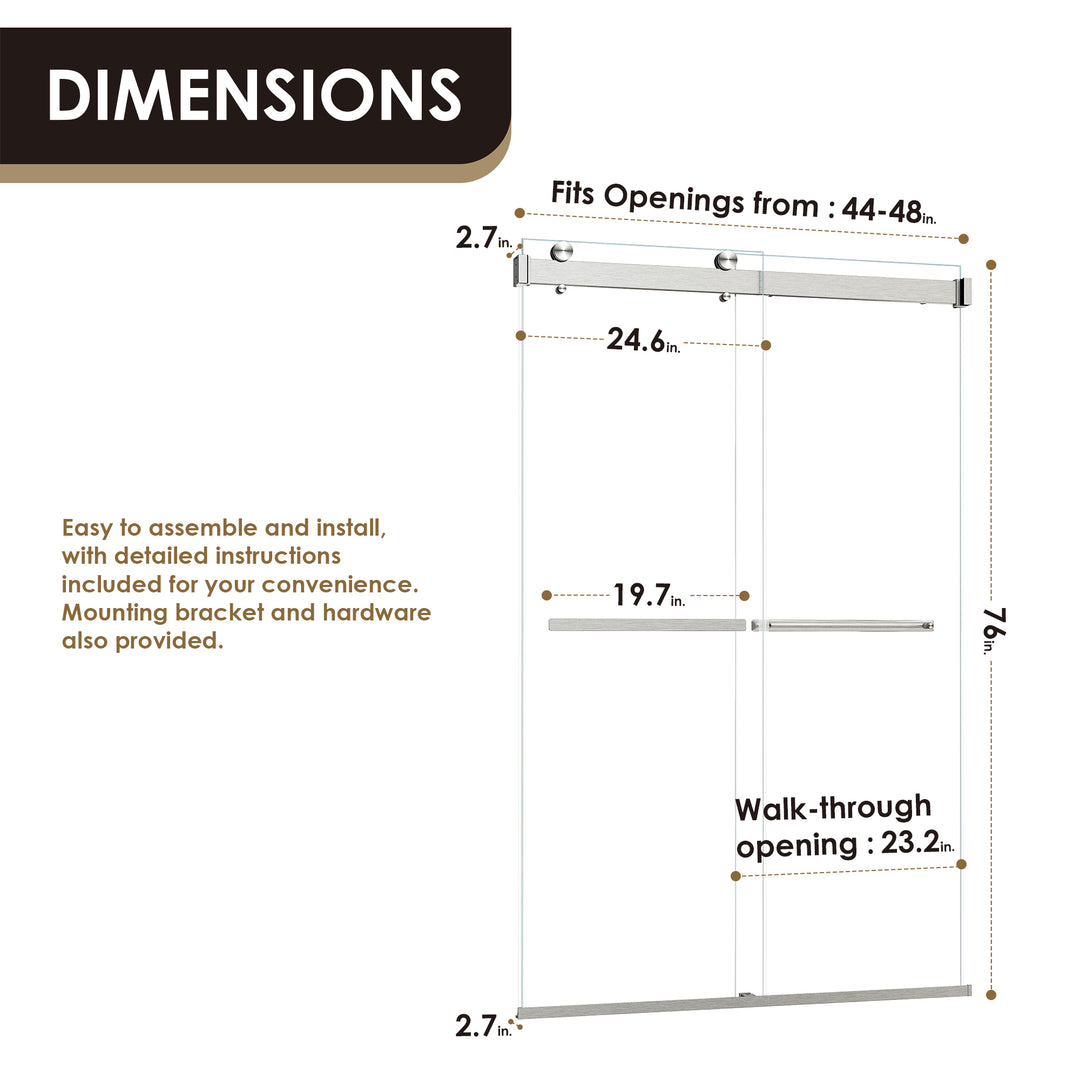 Marcelo 48" W x 76" H By Pass Frameless Shower Door