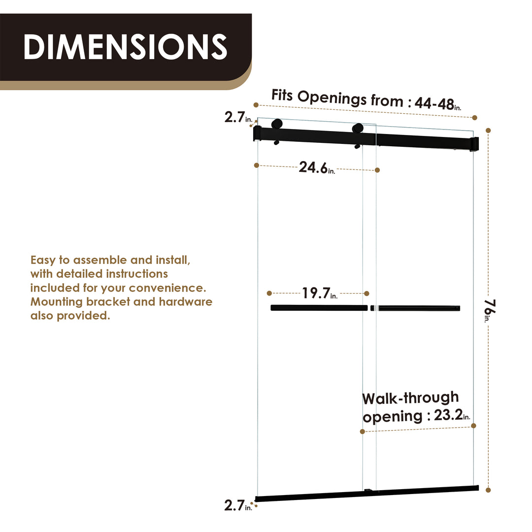 Marcelo 48" W x 76" H By Pass Frameless Shower Door