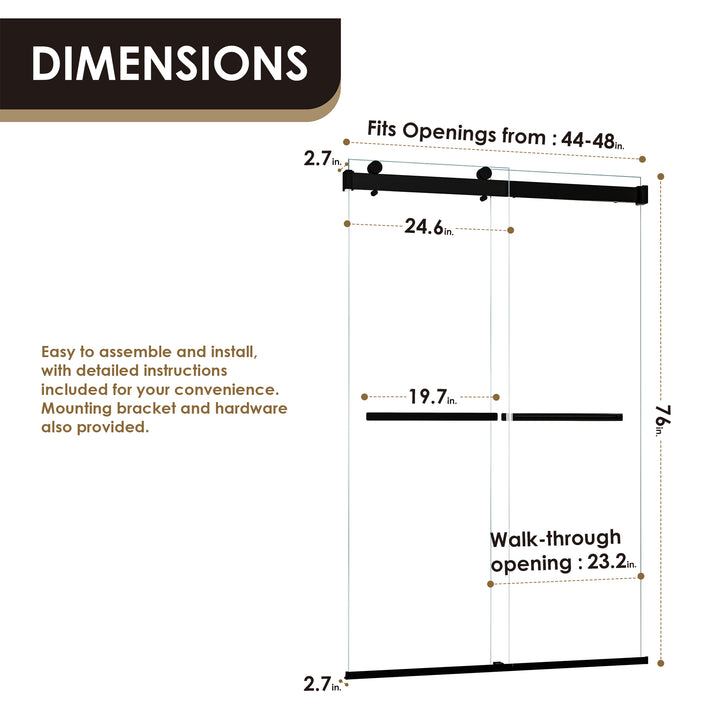 Marcelo 48" W x 76" H By Pass Frameless Shower Door