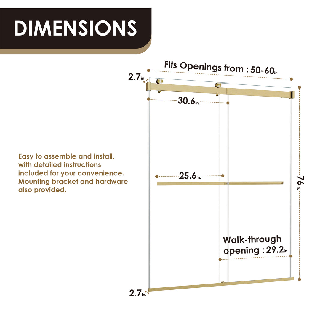 Marcelo 60" W x 76" H By Pass Frameless Shower Door
