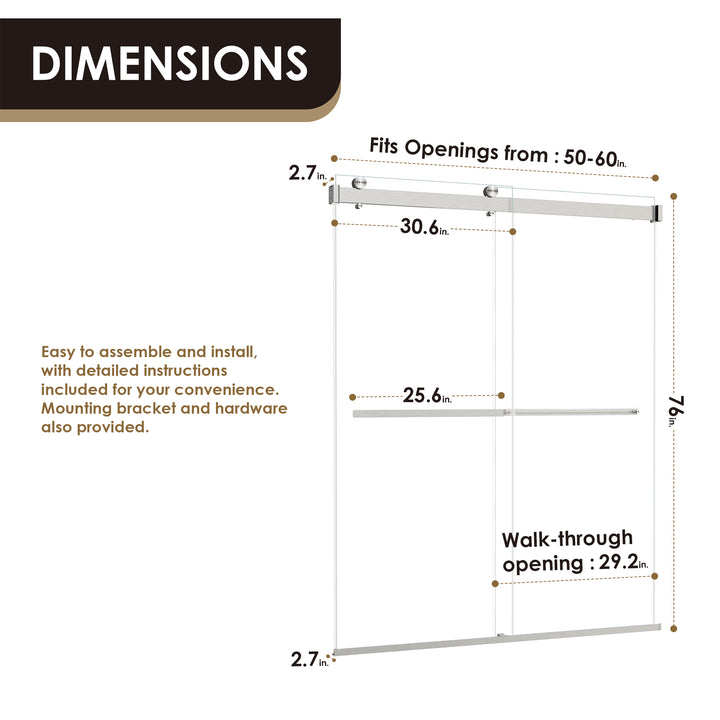 Marcelo 60" W x 76" H By Pass Frameless Shower Door