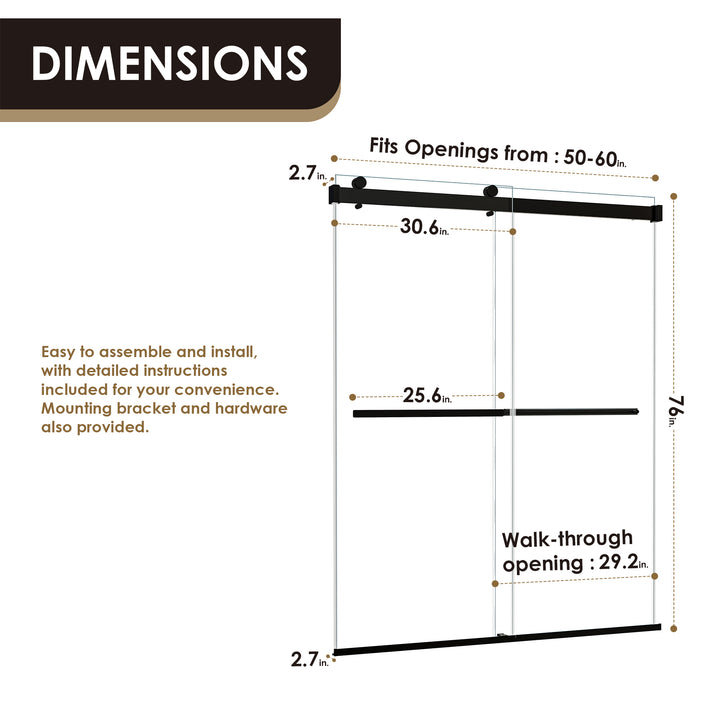 Marcelo 60" W x 76" H By Pass Frameless Shower Door