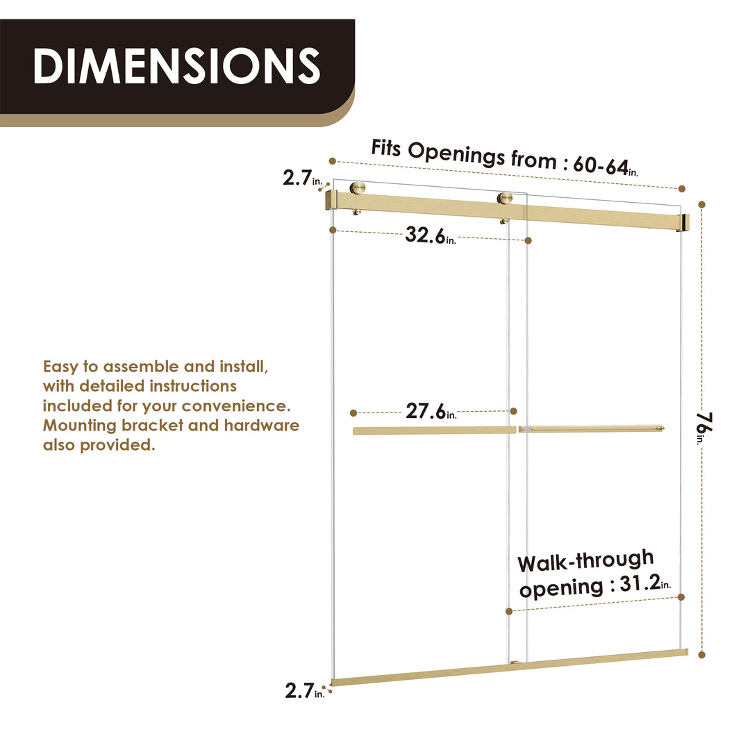 Marcelo 64" W x 76" H By Pass Frameless Shower Door