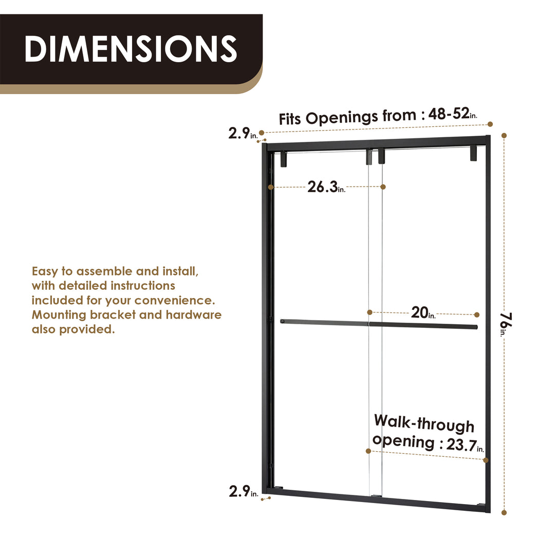 Caspar 52" W x 76" H By Pass Semi Frameless Shower Door