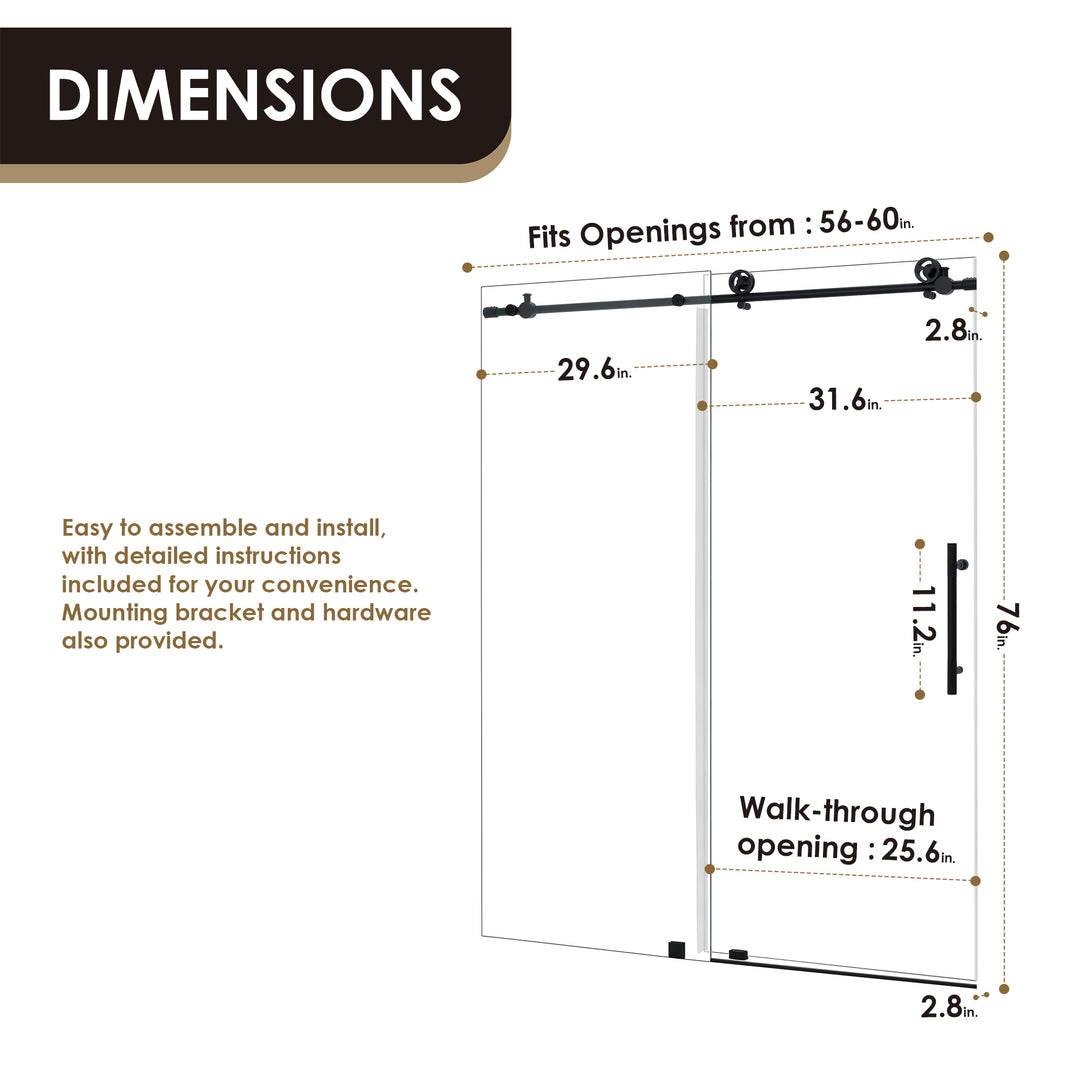 Gareth 60" W x 78" H Single Sliding Frameless Shower Door