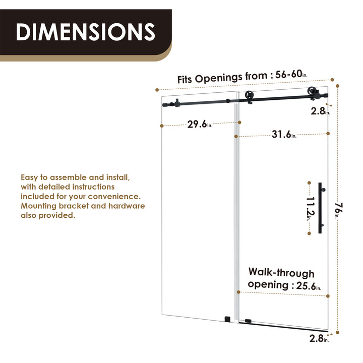 Gareth 60" W x 78" H Single Sliding Frameless Shower Door