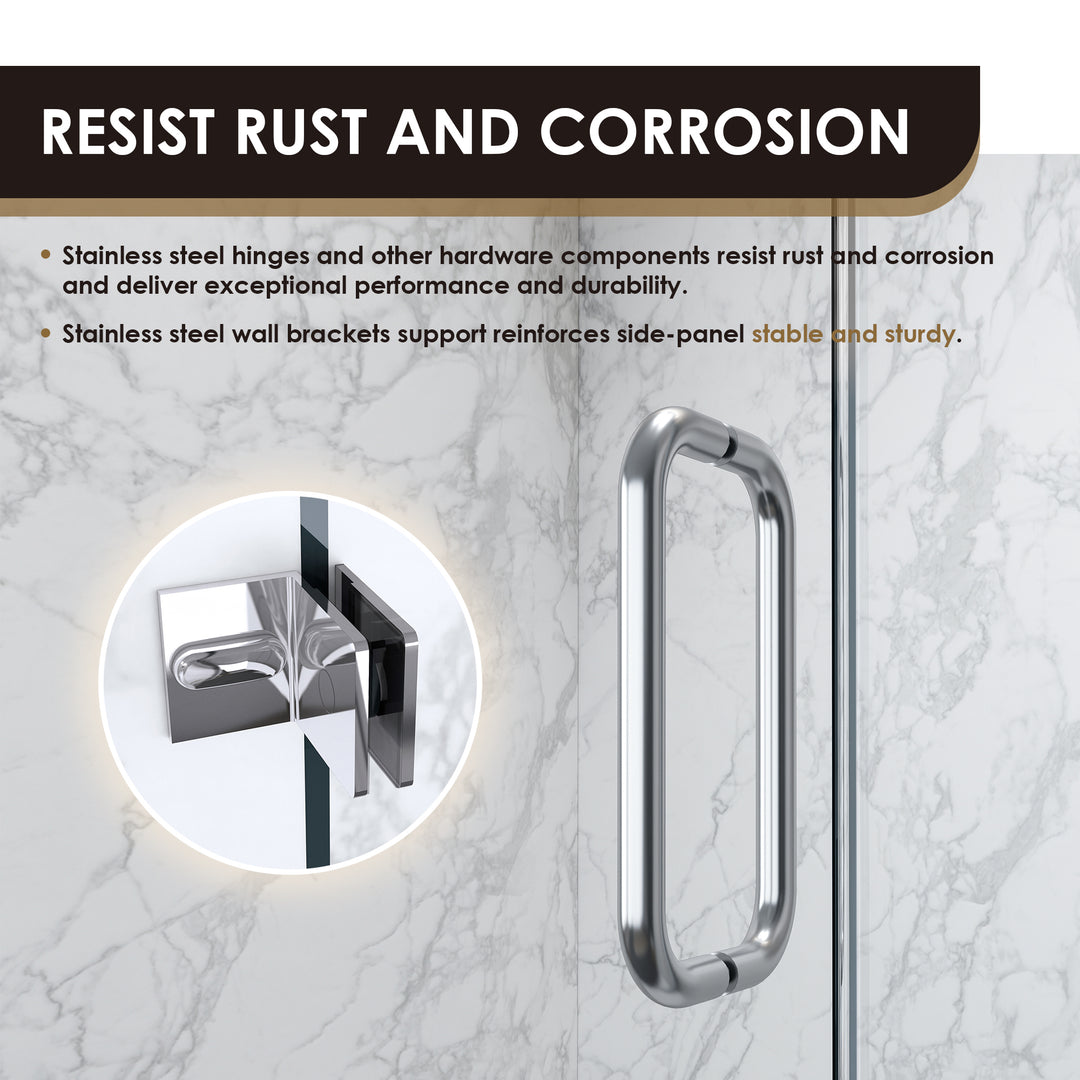 Roisin 60" W x 74" H Frameless Hinged Shower Door